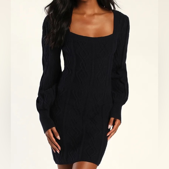 Lulu’s Favorite Days Midnight Blue Cable Knit Mini Sweater Dress - Picture 3 of 8